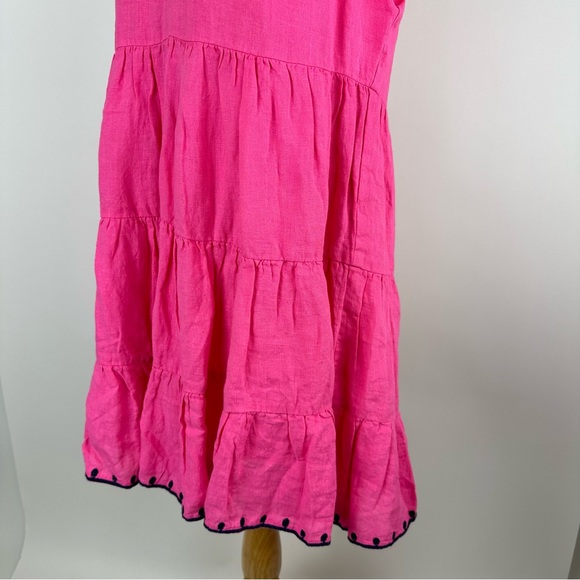Navy Bleu Eloise Pink Embroidered Linen Flutter Sleeve Dress Size Large - Picture 10 of 14